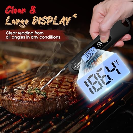 Meat Thermometer Digital, 3S Instant Read Food Thermometer for Cooking with Backlight & Magnet, Foldable Temperature Probe Kitchen Gadgets Essentials for BBQ Oven Grill Smoker Candy - Image 4