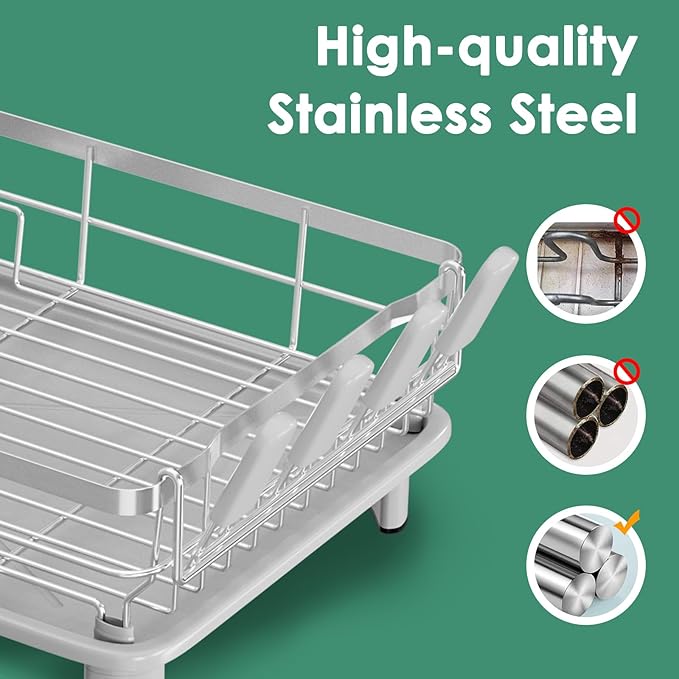 MOUKABAL Dish Drying Rack, Dish Rack, Stainless Steel Dish Racks for Kitchen Counter, Dish Drainer with Removable Utensil Holder, Drainboard (Grey,Stainless Steel,13''W x 17''L) - Image 3