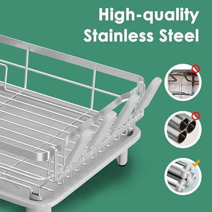 MOUKABAL Dish Drying Rack, Dish Rack, Stainless Steel Dish Racks for Kitchen Counter, Dish Drainer with Removable Utensil Holder, Drainboard (Grey,Stainless Steel,13''W x 17''L) - Image 3