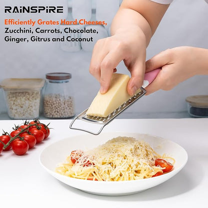 Rainspire Professional Cheese Graters for Kitchen Stainless Steel Handheld, Metal Lemon Zester Grater With Handle For Cheese, Chocolate, Spices, Kitchen Gadgets And Tools, Soft Grip Handle, Pink - Image 8