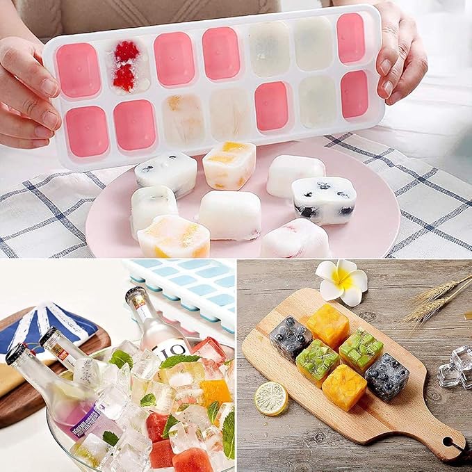 Ice Cube Trays, Silicone Easy-Release and Flexible 14-Ice Trays with Spill-Resistant Removable Lid, BPA Free, Durable and Dishwasher Safe, 2 Pack - Image 7