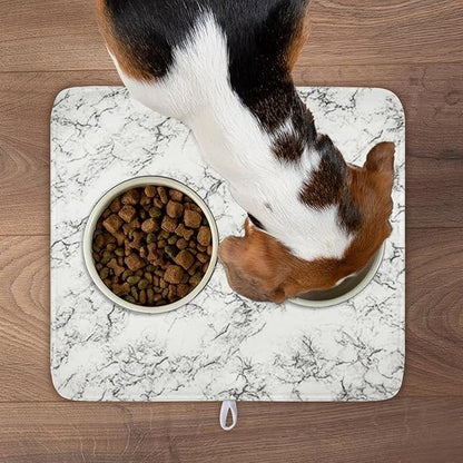 White Grey Marble Dish Drying Mat for Kitchen Counter Modern Marble Pattern Microfiber Dish Drainer Mat Absorbent Washable Drying Pad 16"x18"