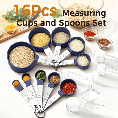 16PCS Measuring Cups and Spoons Set, Measuring Spoon Set with Metric and US Measurements, Fits for Measuring Dry and Liquid (Blue) - Image 2