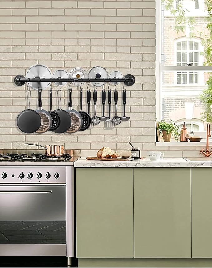 Industrial Pipe Pot Pan Rack 21" (2 Pack), Wall mount Pot hangers Pan Hanging Rail Lid Hanger for kitchen with 10 S Hooks - Image 6