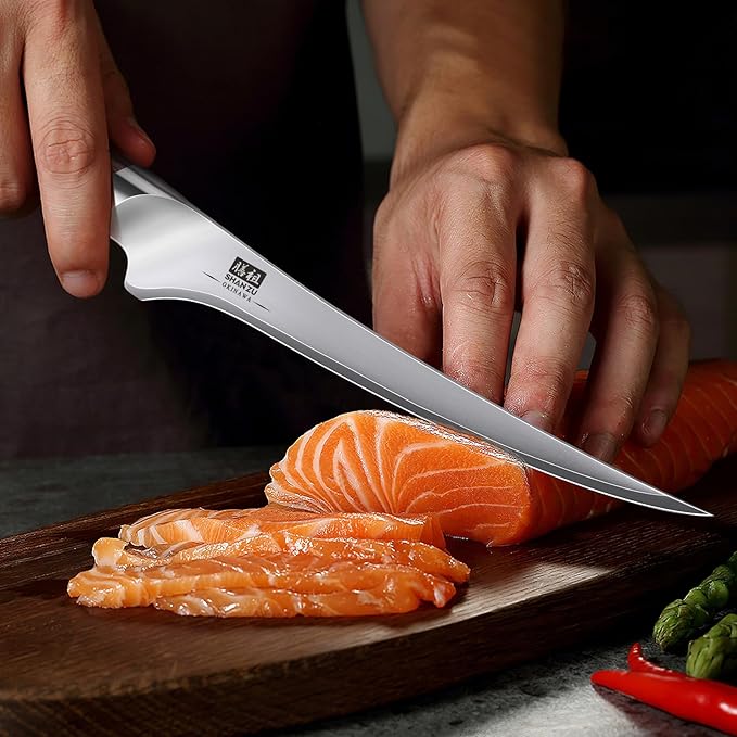 SHAN ZU Fillet Knife 7 inch, Razor Sharp Boning Knife for Meat in 10Cr15Mov Japanese High Carbon Steel Fish knife, Professional Kitchen with Flexible Blade and Ergonomic Pakkawood Handle - Image 6