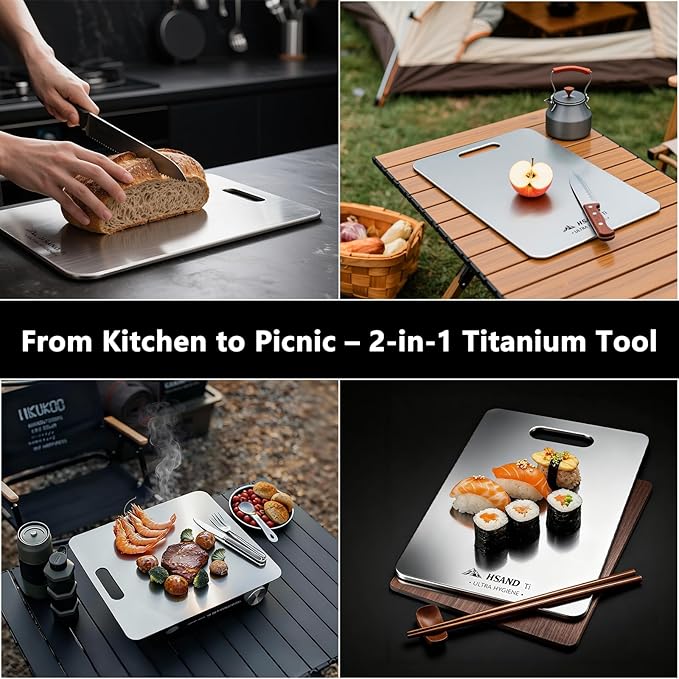 3-Pack Titanium Cutting Board Set, Non-Slip & Double-Sided Design, 100% Pure Titanium Food-Grade Non Toxic Cutting Board, Knife-Friendly, Dishwasher Safe