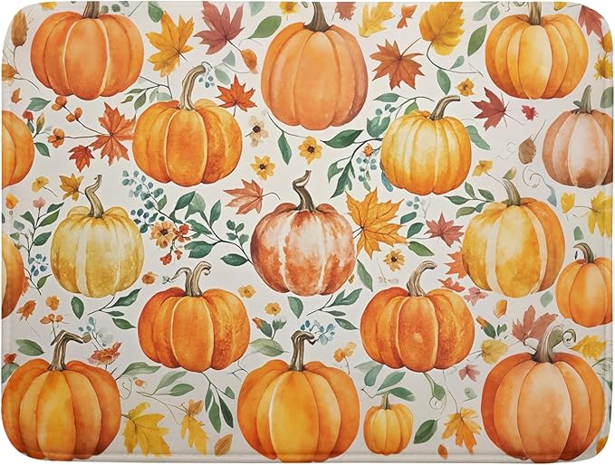 Fall Pumpkin Thanksgiving Dish Drying Mat for Kitchen Counter 18x24 Autumn Leaves Harvest Theme Absorbent Reversible Microfiber Drying Mats Kitchen Countertop Protector Dishes Drainer Pad by Aytipun