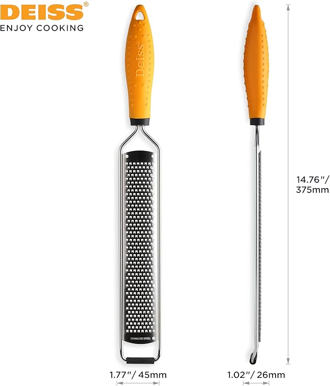 Deiss PRO Lemon Zester & Heavy Duty Cheese Grater & Vegetable Grater - Parmesan Cheese Lemon, Garlic, Nutmeg, Chocolate, Fruits, Vegetables, Ginger Grater - Cheese Shredder & Stainless Steel Grater - Image 8