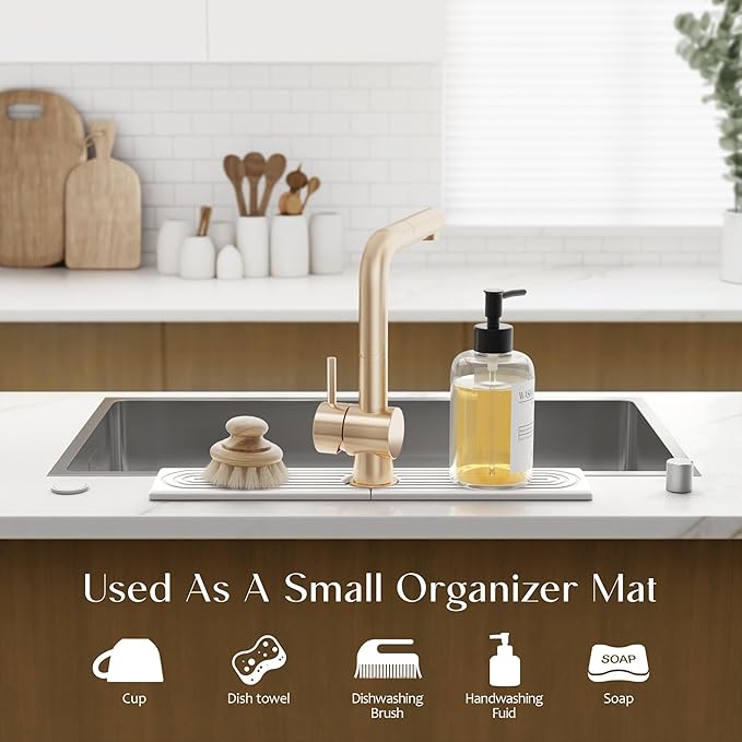 Eormoe Stone Faucet Mat for Kitchen Sink – Diatomite Drying Stone Mat & Sink Protector, Prevents Moisture – Sink Splash Guard Water-Absorbing Stone Tray for Bathroom Counter (Light Grey, 20" x 3.9") - Image 5