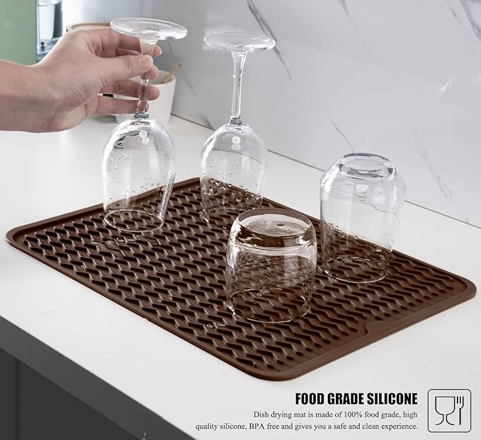 Silicone Dish Drying Mat, Non-Slip Easy Clean Sink Mat Large Heat-resistant Dish Drainer Mat for Kitchen Counter, Sink, Refrigerator or Drawer liner (18" x 16", COFFEE) - Image 5