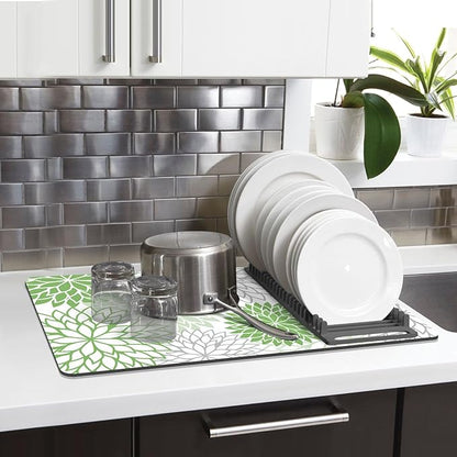 Findosom 2PCS 12" x 20" Dish Drying Mat & 24" x 5.5" Sink Splash Guard, Super Absorbent & Cuttable Dish Mat Drying Kitchen Mat with Green Floral, Hide Stain Drying Mat for Kitchen Counter - Image 5