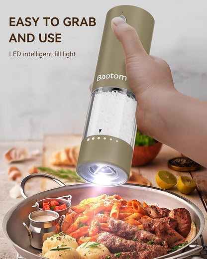 Electric Salt and Pepper Grinder Set with Dual Charging Base, 6 Adjustable Coarseness Levels & External Grind Settings, One-handed Operation Salt and Pepper Mills with LED Light,Brown