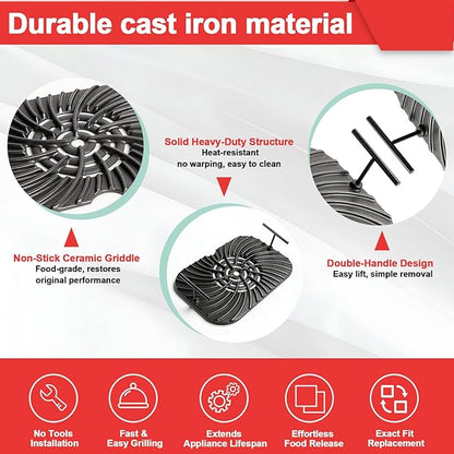 Grill Grate for Ninja Foodi FG551 Grill Accessories, Cast Iron Griddle Plate Replacement Parts for Ninja Foodi Smart XL 6-in-1 Grill, Non-Stick, 13.36"x9.1"