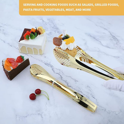 MSY BIGSUNNY Stainless Steel Buffet Tongs - 11" Kitchen Food Tong for Cooking and Serving, Set of 2, Gold - Image 5