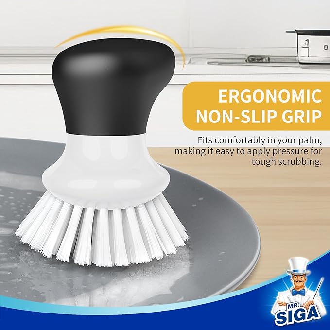 MR.SIGA Dish Scrub Brush, Palm Brush Dish Scrubber with Ergonomic Grip, Kitchen Brushes for Dishes, White, Pack of 2 - Image 4