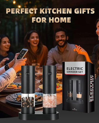 Electric Salt and Pepper Grinder Set Rechargeable, Automatic Salt and Pepper Shakers Mill Refillable, One Hand Operation Adjustable Coarseness, Kitchen Gadgets, House Warming Gifts New Home
