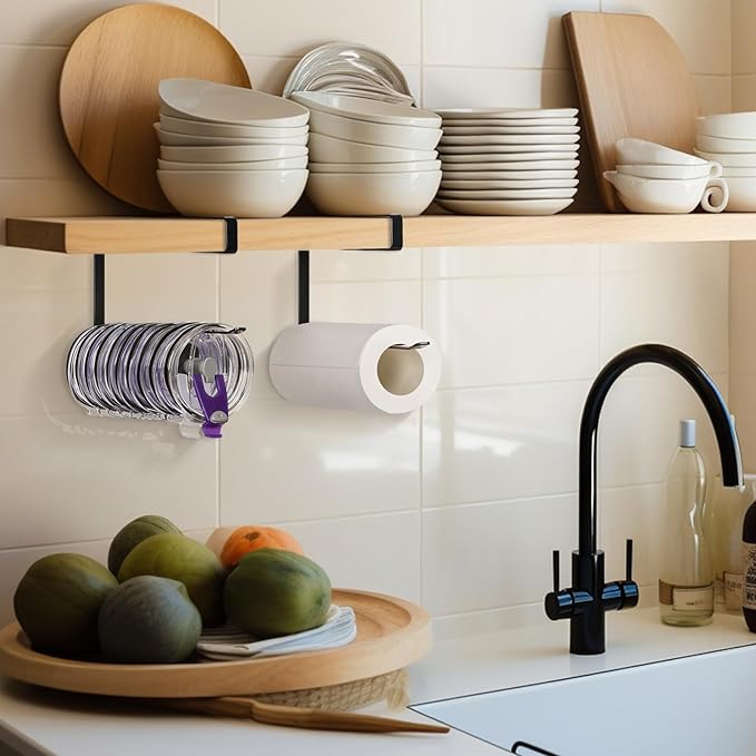 Tumbler Lid Organizer, Horizontal Tumbler Lid Storage Hook Up to 10 Lids, Space Saving Cup Lid Holders Under Cabinet Tumbler Lid Hook for Kitchen Organizer and Storage,Hanging Paper Towel Rack Hanger - Image 6
