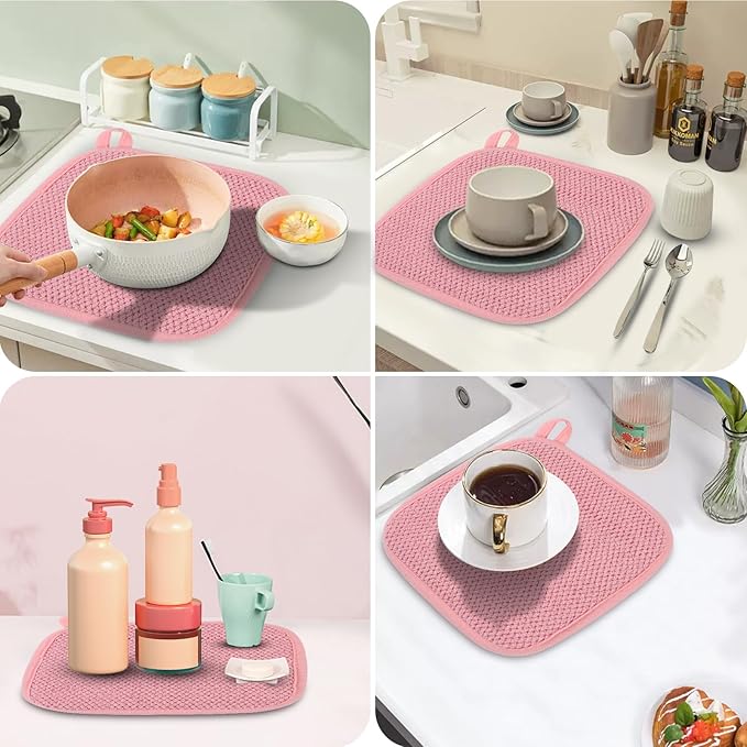 GeeRic Microfiber Dish Drying Mat, Super Absorbent Kitchen Dish Drying Pad, Reversible for Countertop, 7*7 inch Pink - Image 5