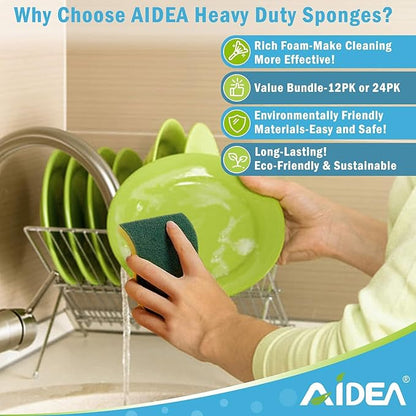 AIDEA Sponges Kitchen, 50 Pack Heavy Duty Dish Sponge, Cleaning Dish Scrubber for Home and Kitchen, Stink-Free Cleaning Supplies for Pots, Pans - Image 3