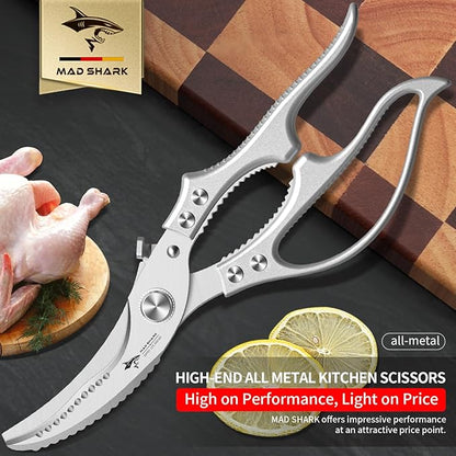 MAD SHARK Heavy Duty Poultry Shears, Kitchen Shears with Non-Slip Handle & Safety Lock, All Purpose Kitchen Scissors for Chicken, Meat Cutting, Turkey, Fish, Vegetables, Spring Loaded, Dishwasher Safe - Image 8