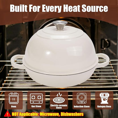 6QT Enameled Cast Iron Dutch Oven for Bread Baking – Sourdough Starter Kit with Cotton Basket, Bread Sling, Lame, Brush & Handle Cover – Multi-Purpose Pot for Baking, Frying, Braising – White