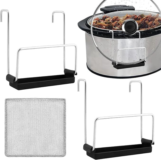 2 Pack Slow Cooker Lid Holder, Stainless Steel Lid Rack with Silicone Sink for Crock Pot, Mess-Free Cooking Utensil Rest, Holds Lids Securely, Perfect for Busy Home Chefs