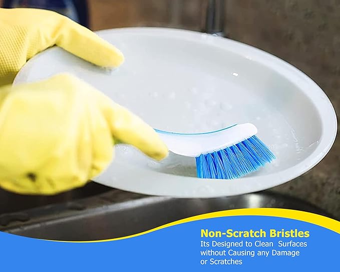 Zuvo Plastic Long Handled Scrubbing Suction Cup, Durable Bristles,Dish Washing Brush.Washing Up Kitchen Brush, Assorted Colour, 5 X 21 X 5 cm-Pack of 3 - Image 2