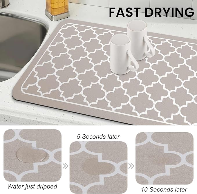 WISELIFE Dish Drying Mat Super Absorbent Drying Mat Large Dish Drying Mats for Kitchen Counter Easy Clean Dish Mat Kitchen Drying Mat18"x 36" Stylish Khaki - Image 4