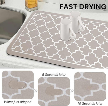 WISELIFE Dish Drying Mat Super Absorbent Drying Mat Large Dish Drying Mats for Kitchen Counter Easy Clean Dish Mat Kitchen Drying Mat18"x 36" Stylish Khaki - Image 4