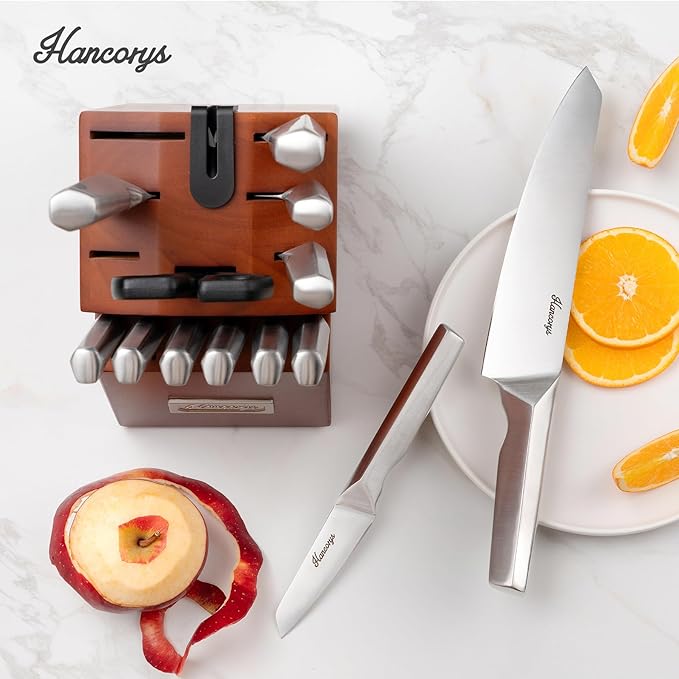 Knife Block Set, Japanese Stainless Steel Kitchen Knife Set with Built-in Sharpener, Sharp Knives with Non-slip Ergonomic Handle - Dishwasher Safe, Home Essential Gifts - Image 7