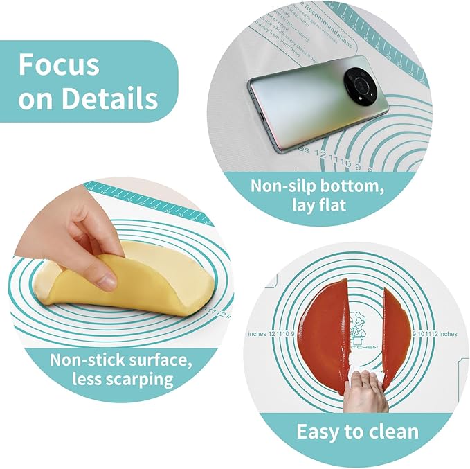 Silicone Pastry Mat for Dough Rolling, Silicone Baking Mat with Measurement, Nonslip Fondant/Pie Crust Mat for Making Cookies Macarons Baking Tools 32 x 24 Inch - Image 3