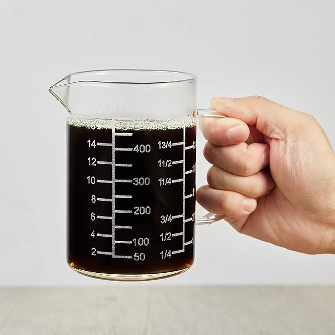 Ackers Mirror Etching Scale Glass Measuring Cup-[Insulated handle | V-Shaped Spout]-Made of High Borosilicate Glass Measuring Cup for Kitchen or Restaurant, Easy to Read, 500 ML (16 Oz, 2 Cup) by AckersBORO33