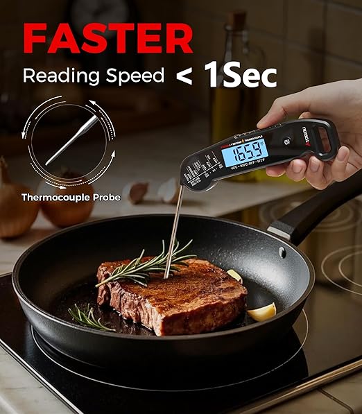 Atogou Meat Thermometer, Professional Food Thermometer, <1 Sec Instant Read, ±0.5℉ Accuracy, Thermocouple Sensor, Waterproof Digital Thermometer for Cooking, BBQ, Grill, Him Dad Birthday Gifts, Black - Image 3