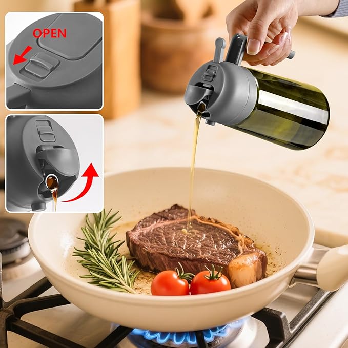 SWEET VIEW 2PCS Olive Oil Dispenser and Oil Sprayer – 16oz/470ml Glass Light-Proof Oil Pourer for Kitchen Air Fryer, Cooking, Salad, and BBQ, with Stickers - Image 4