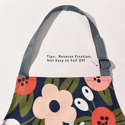 2 Pack Floral Apron for Women with Pockets, Adjustable Cotton Chef Aprons for Kitchen, Cooking, BBQ & Grill