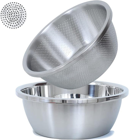 304 Stainless Steel Microporous Colander, 4.5QT Large Capacity with Mixing Bowl For washing vegetables, fruit and rice and for draining cooked pasta(2PC) by Paoli