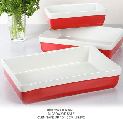MARTHA STEWART 3-Piece Oven to Table Stoneware Bakeware Set – Baking Dish & Casserole Set – Red – Durable Oven-Safe Bakeware for Baking and Serving - Image 5