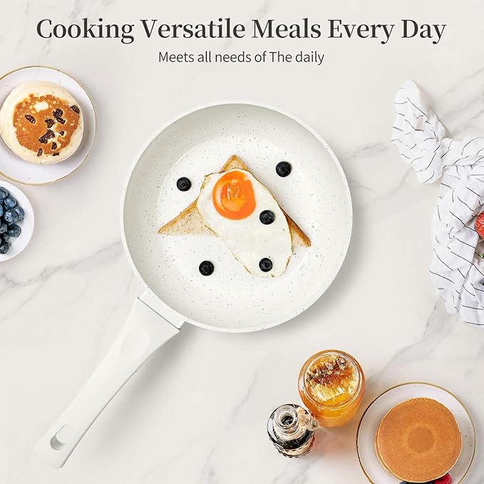 Innerwell 8 Inch Non Stick Frying Pan - White Ceramic Non Stick Skillet Frying Pans, Safe&No Toxic Egg Omelette Frying Pan, Small Nonstick Cookware Cooking Pan, Induction Compatible, PFOA&PFAS Free - Image 7