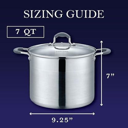 CONCORD Stainless Steel Stock Pot with Glass Lid (Induction Compatible) ((7 QT)