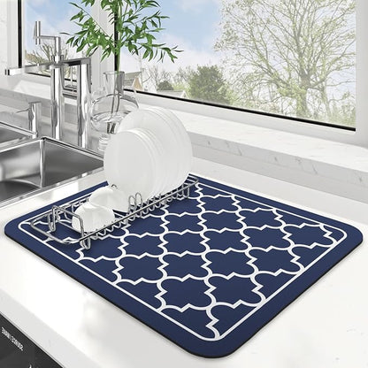 WISELIFE Dish Drying Mat Super Absorbent Drying Mat Large Dish Drying Mats for Kitchen Counter Easy Clean Dish Mat Kitchen Drying Mat15"x 18" Stylish Blue by WiseLife