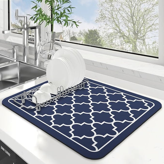 WISELIFE Dish Drying Mat Super Absorbent Drying Mat Large Dish Drying Mats for Kitchen Counter Easy Clean Dish Mat Kitchen Drying Mat15"x 18" Stylish Blue by WiseLife