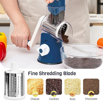 Cheese Grater Hand Crank, Rotary Cheese Shredder with 3 Interchangeable Blades for Coarse, Fine Shredding and Slicing, Strong Suction Base for Pizza, Pasta, Salad, Vegetables, Nuts, Chocolate - Image 5
