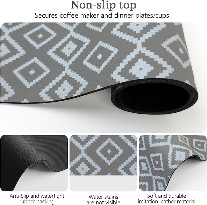 Bloss Dish Drying Mat, 12"x19" Absorbent Coffee Bar Mat with Waterproof Rubber Back, Fit Under Coffee Maker Machine/Kitchen Counter(Gray-White Plaid) - Image 6