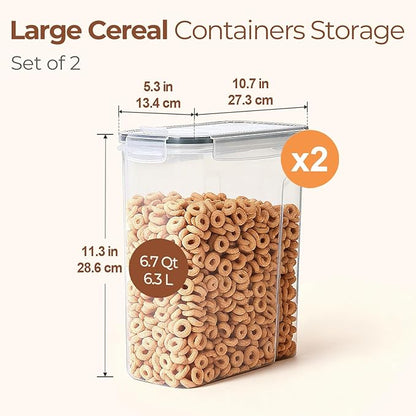 ComSaf 6.7Qt Cereal Storage Container Set of 2 - Ideal for Home Cooks Storing Cereal and Organized Families Organizing Bulk Food，Large Cereal Dispenser Keeps Pantry and Kitchen Countertop Neat - Image 3