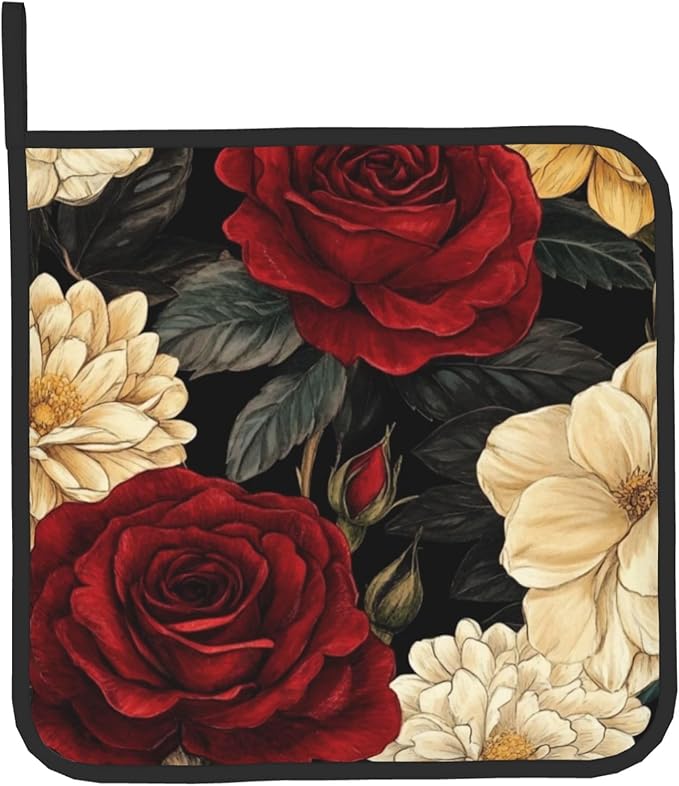 Boho Oven Mitts and Pot Holders Sets Vintage Peony Flowers Kitchen Mitts Potholders 2PCS Floral Oven Gloves Hot Pads for Kitchen Baking Cooking - Image 9