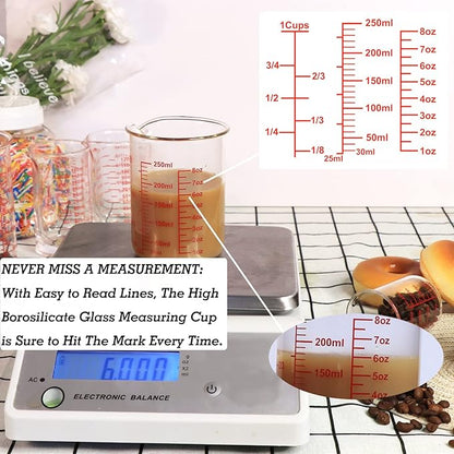 Ackers High Borosilicate Glass Measuring Cup Set with Pour Spout,60ml(2OZ),120ml(4OZ), 250ml(8OZ) Glass Measuring Beaker for Kitchen or Restaurant, Easy to Read - Image 7