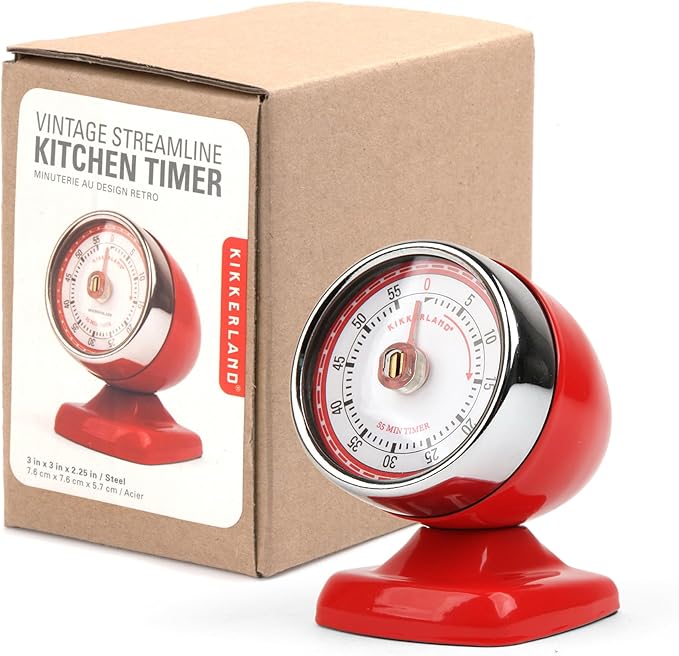 Kikkerland Vintage Streamline Timer – Retro Decor for Home & Kitchen – Windup Timekeeper in Red - Image 5
