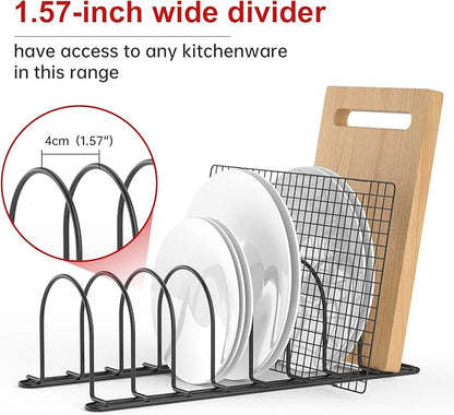 JAQ Pan Organizer Rack for Cabinet, Pot Lid Holder & Baking Sheet Organizer, Plate and Cutting Board Rack for Kitchen Countertop or Cabinet (2 Pack, Black) - Image 6