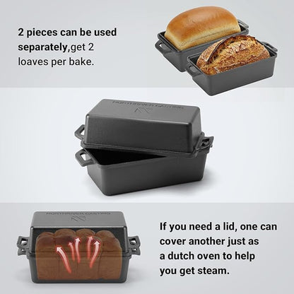 Northriver Casting 9×5 Inch Cast Iron Loaf Pan with Lid | Bread Baking Pan | Even Heat Distribution for Homemade Bread, Cake, and Meatloaf | 2 Piece Set - Image 4
