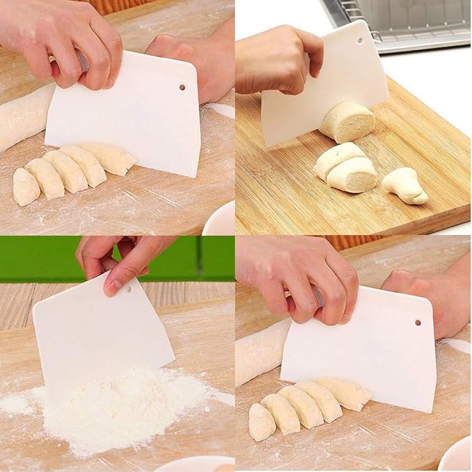 Luckycivia 3-Piece Trapezoidal Plastic Scraper - Multi-Function Kitchen Tool for Pizza Dough, Pastry, Cake (White) - Image 4